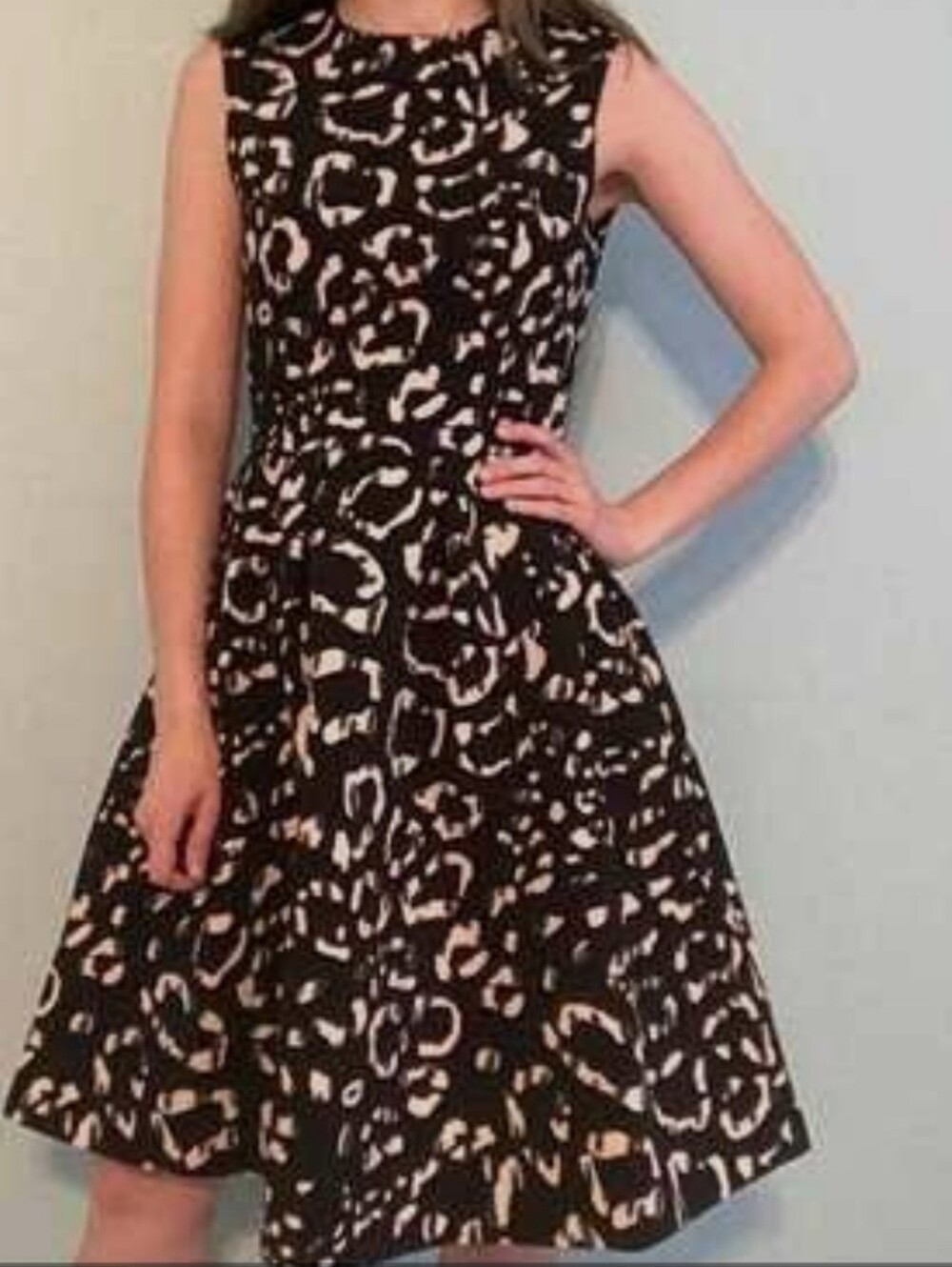 H&M Black and Cream Sleeveless Fit-and-Flare Midi Dress